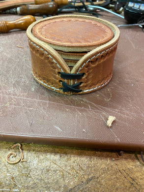 Harness Leather drink coasters with holder